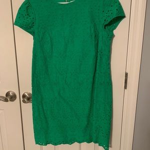 Green eyelet shift sleeve dress